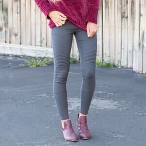 NWT Umgee Moto Jeggings Size L Charcoal Gray Pockets Pull On Biker Edgy Grunge